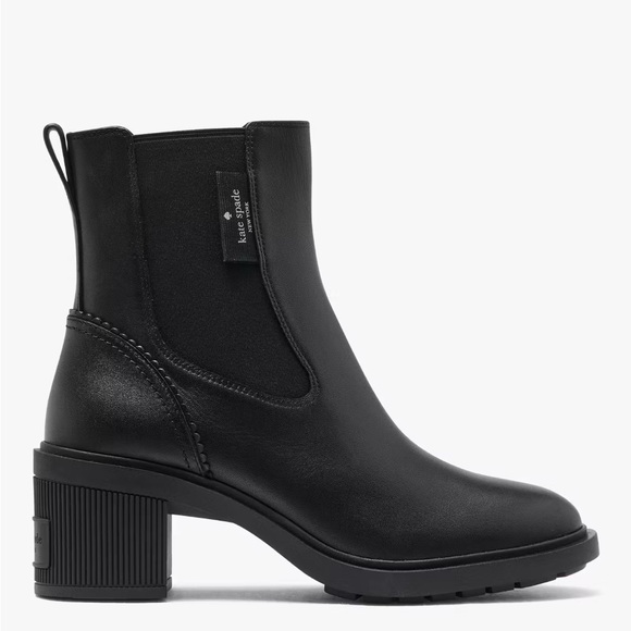 NEW Kate Spade DREW HEELED CHELSEA BOOTIE Boot Black Leather Size 9 Chunky NIB - Picture 1 of 15